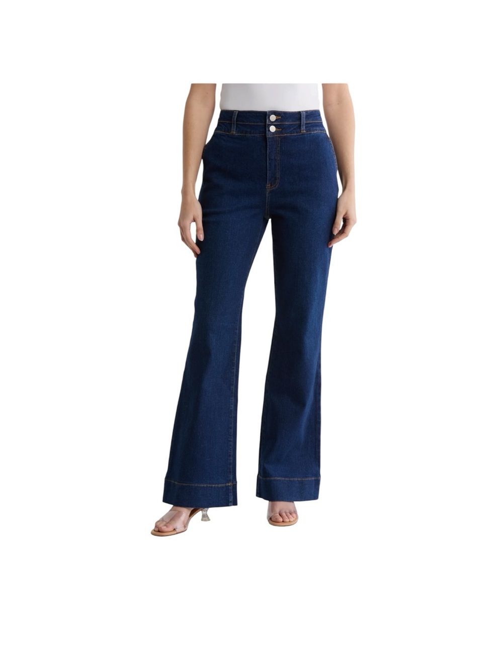 Bagatelle High Rise Wide Leg Trousers Jeans Dark Wash Double Button Waist 27